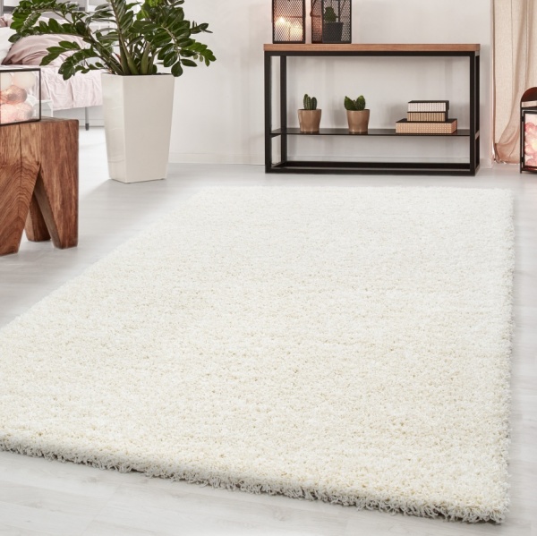 Hochflor Shaggy Langflor-Teppich Wohnzimmer Einfarbig Creme